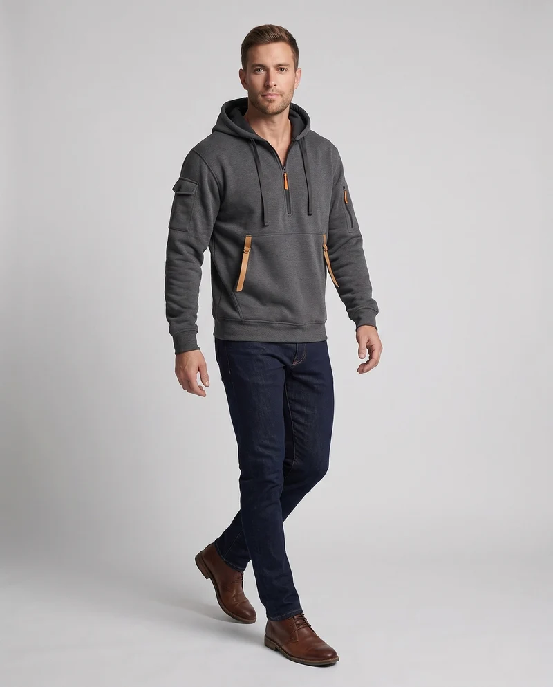 Herren Utility Hoodie mit Fleece-Futter, Halbzip und mehreren Reißverschlusstaschen Nord Taschen
