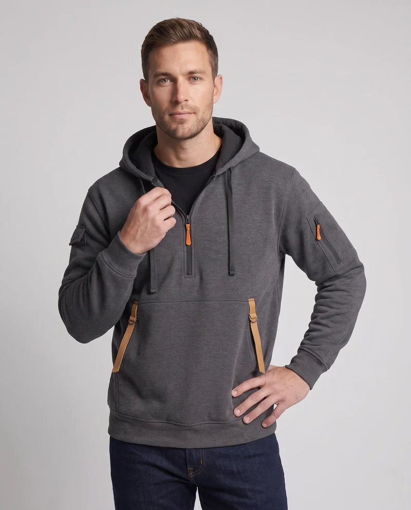 Herren Utility Hoodie mit Fleece-Futter, Halbzip und mehreren Reißverschlusstaschen Nord Taschen