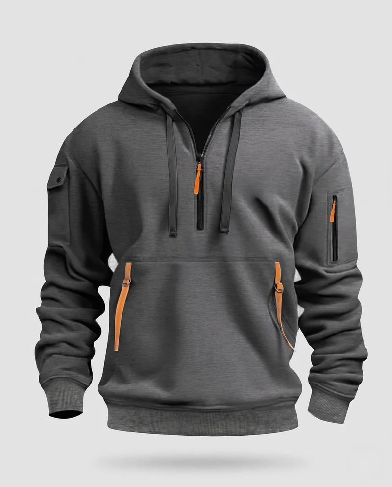 Herren Utility Hoodie mit Fleece-Futter, Halbzip und mehreren Reißverschlusstaschen Nord Taschen