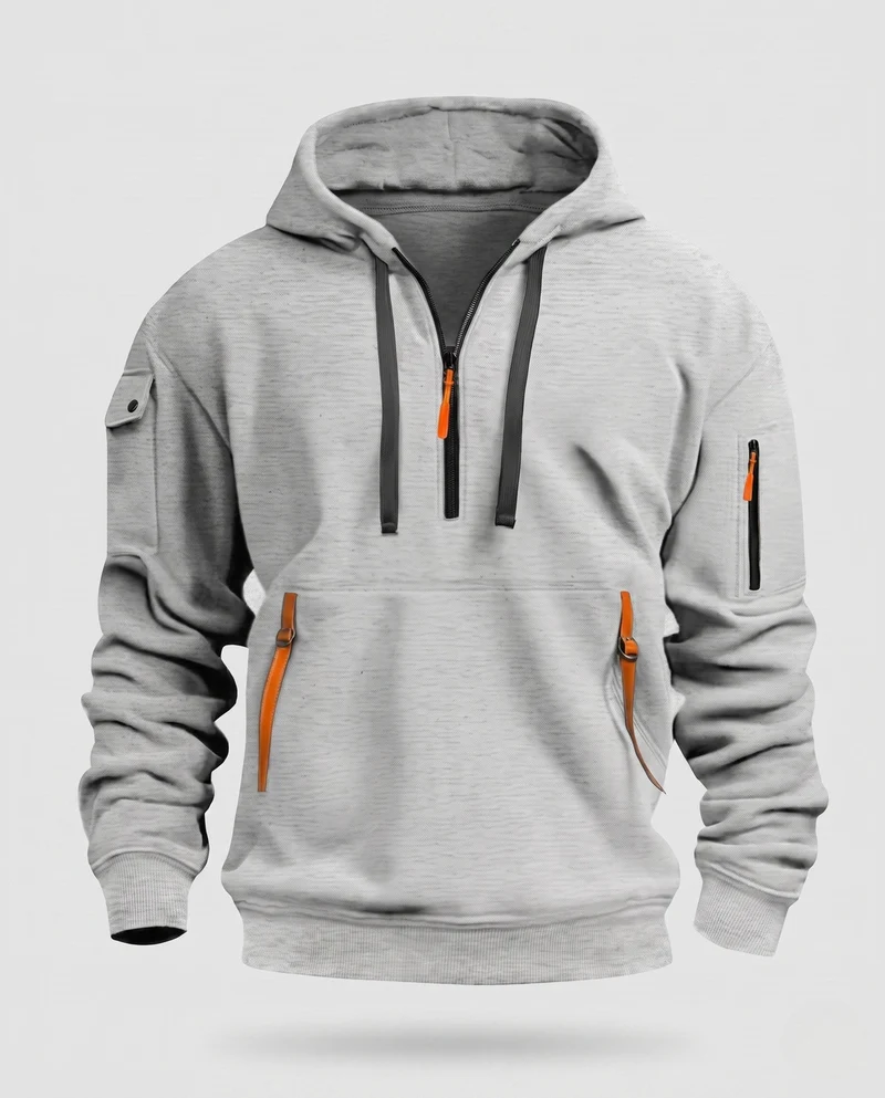Herren Utility Hoodie mit Fleece-Futter, Halbzip und mehreren Reißverschlusstaschen Nord Taschen