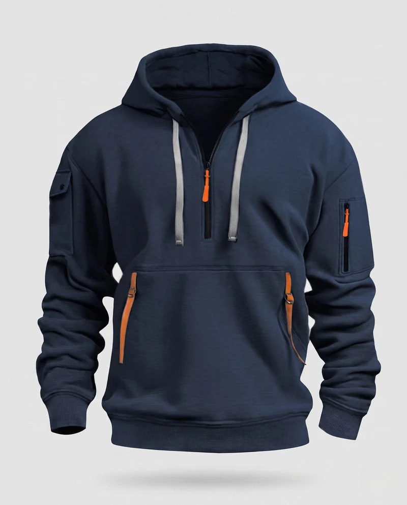 Herren Utility Hoodie mit Fleece-Futter, Halbzip und mehreren Reißverschlusstaschen Nord Taschen