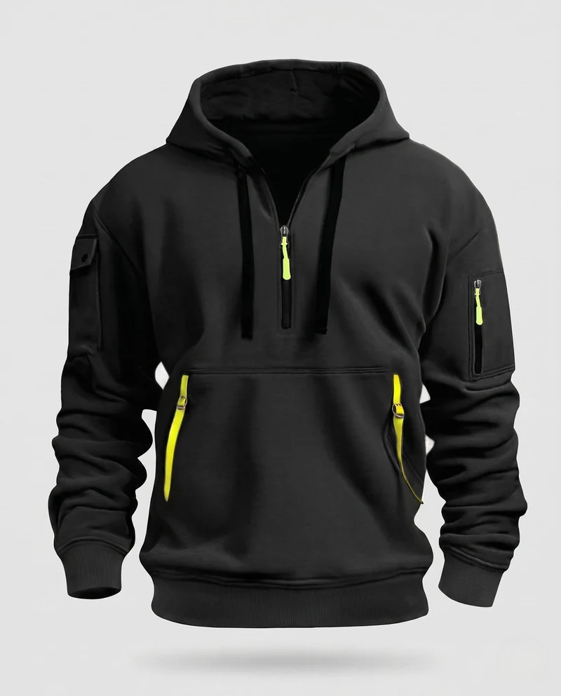 Herren Utility Hoodie mit Fleece-Futter, Halbzip und mehreren Reißverschlusstaschen Nord Taschen