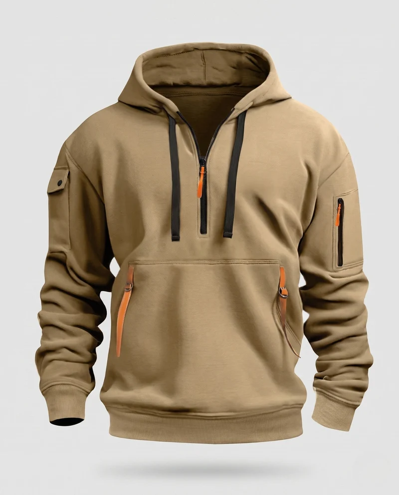 Herren Utility Hoodie mit Fleece-Futter, Halbzip und mehreren Reißverschlusstaschen Nord Taschen