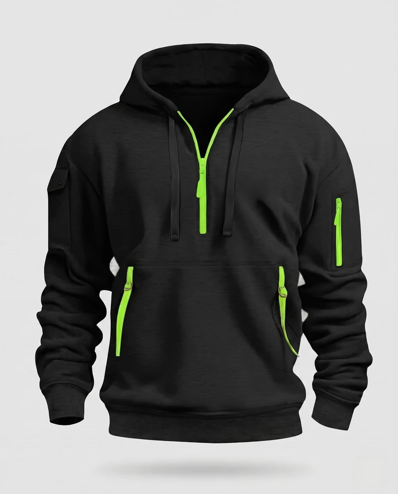 Herren Utility Hoodie mit Fleece-Futter, Halbzip und mehreren Reißverschlusstaschen Nord Taschen