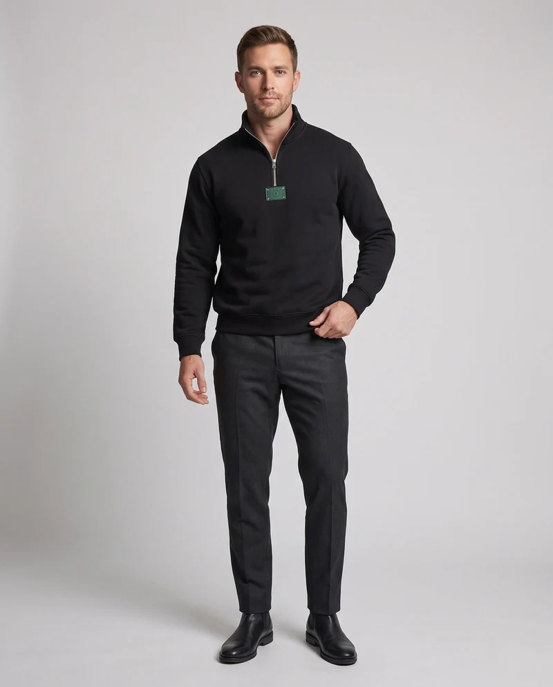 Herren Relaxed-Fit Halb-Zip Sweatshirt mit Stehkragen und Rippbündchen Nord Taschen