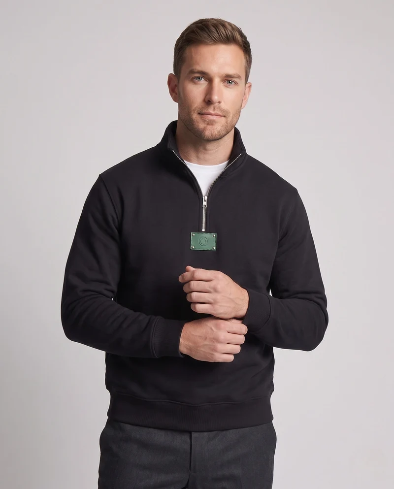 Herren Relaxed-Fit Halb-Zip Sweatshirt mit Stehkragen und Rippbündchen Nord Taschen