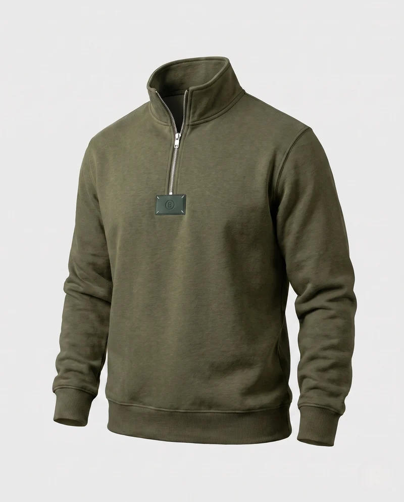 Herren Relaxed-Fit Halb-Zip Sweatshirt mit Stehkragen und Rippbündchen Nord Taschen