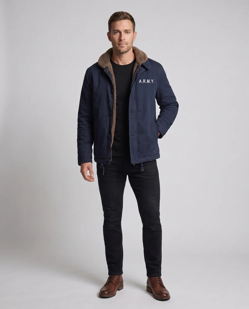 Herren Militärische Übergangsjacke mit Teddyfutter Nord Taschen