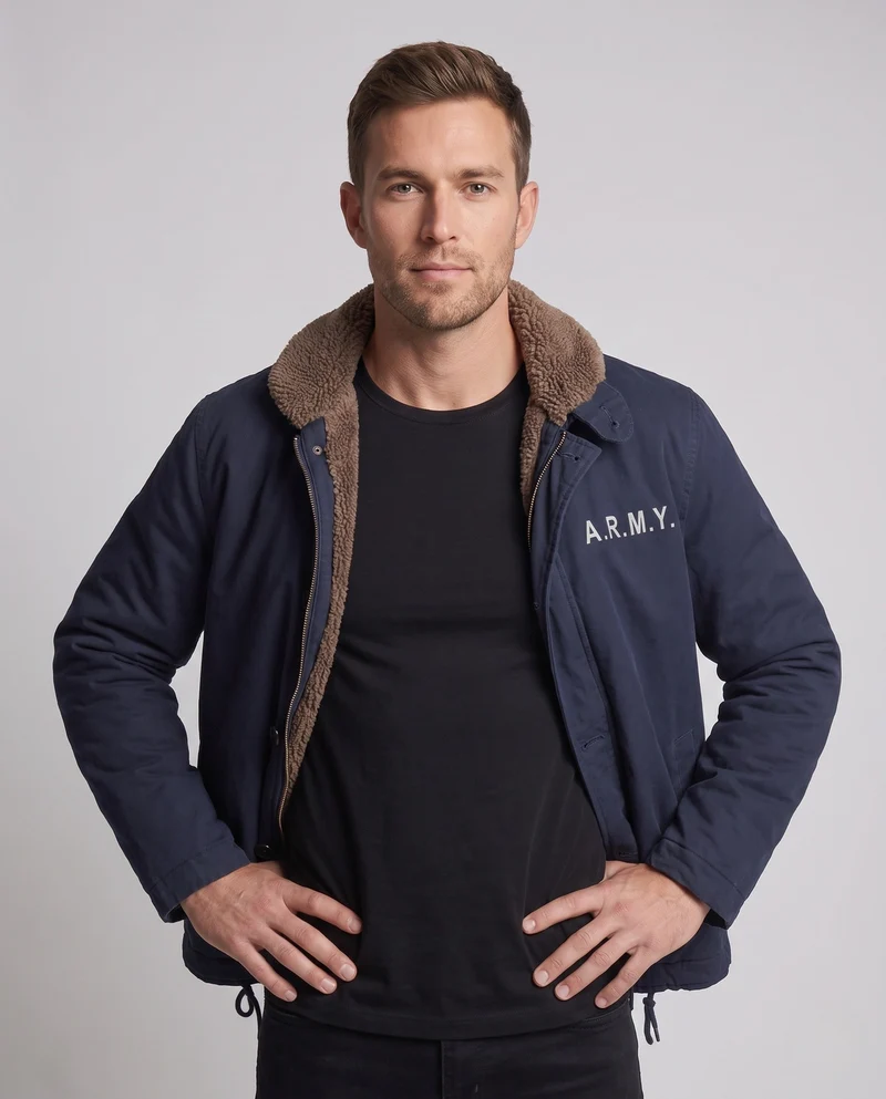 Herren Militärische Übergangsjacke mit Teddyfutter Nord Taschen
