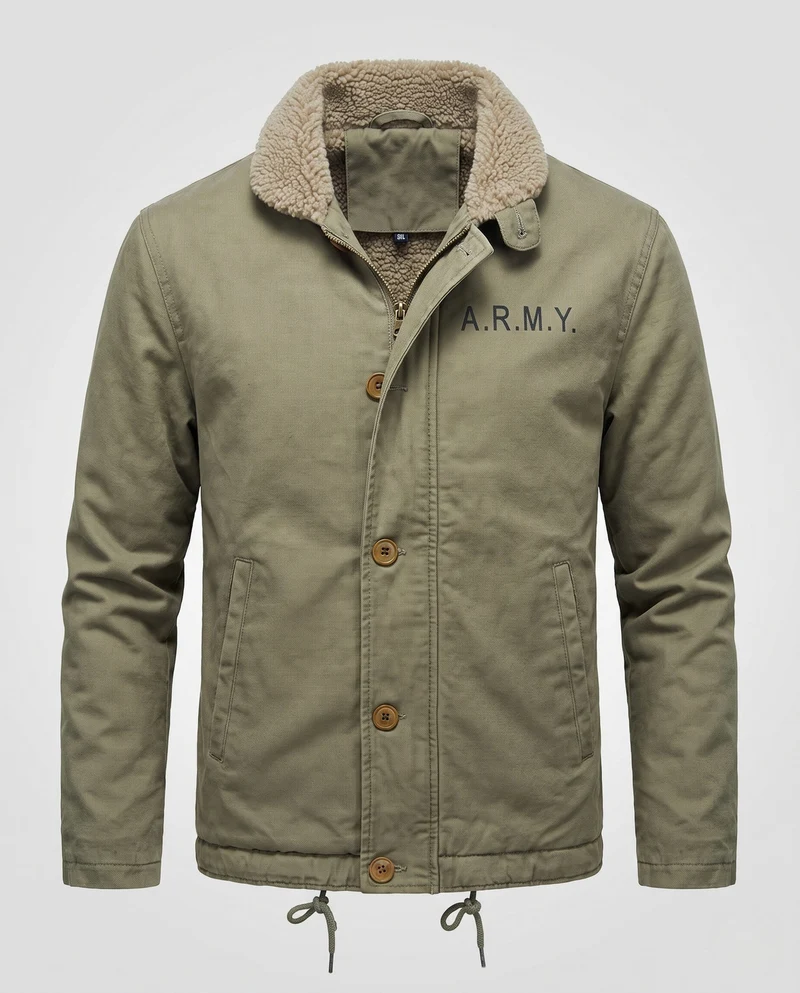 Herren Militärische Übergangsjacke mit Teddyfutter Nord Taschen