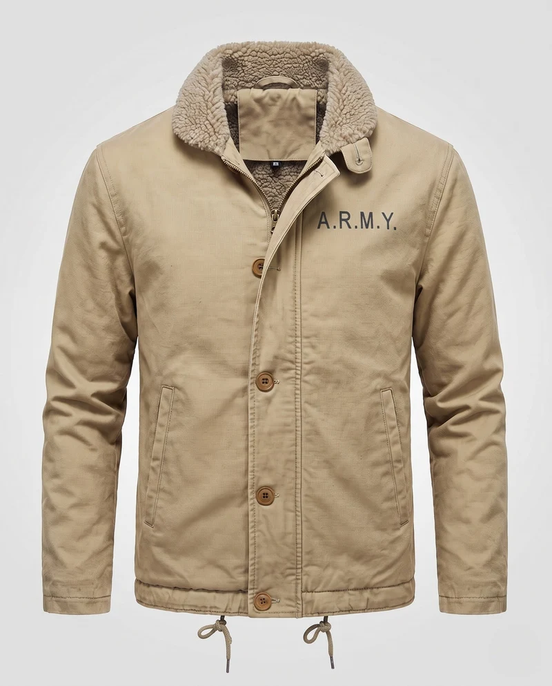 Herren Militärische Übergangsjacke mit Teddyfutter Nord Taschen