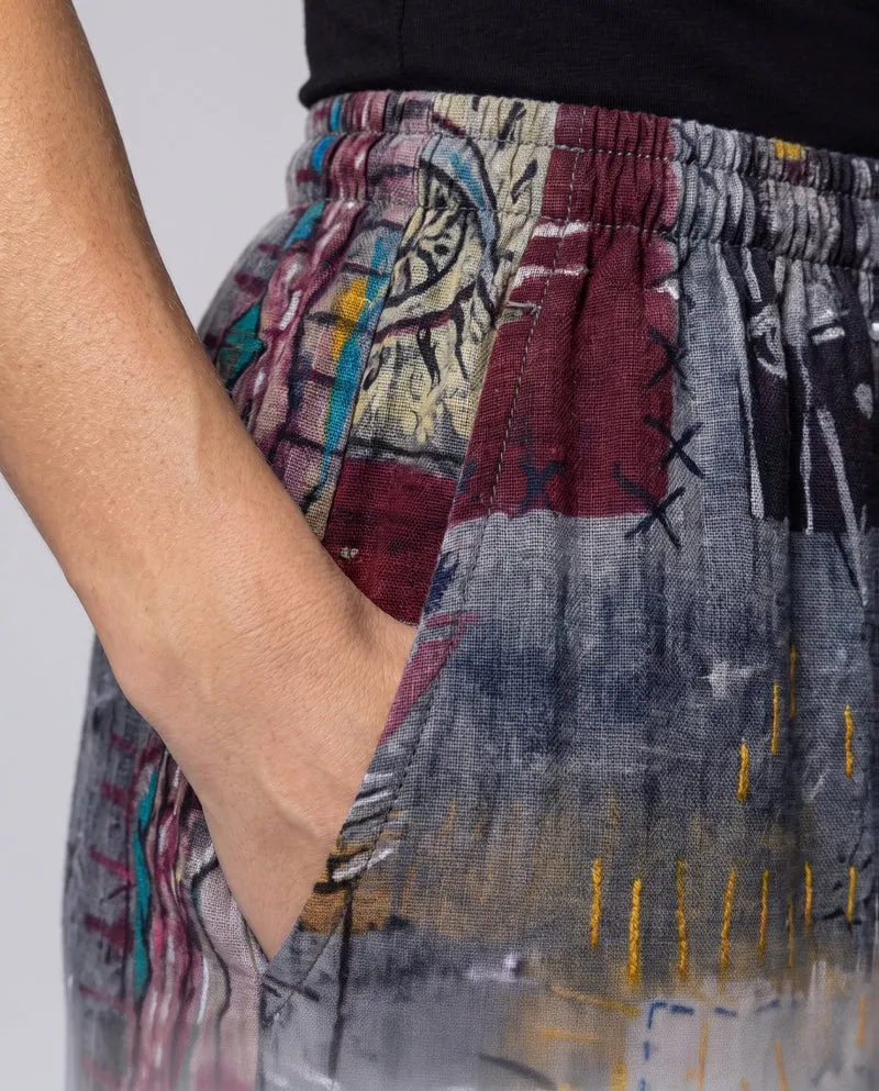 Damen Palazzo-Hosen im Patchwork-Design mit weitem Bein, elastischem Bund und Eingrifftaschen Nord Taschen