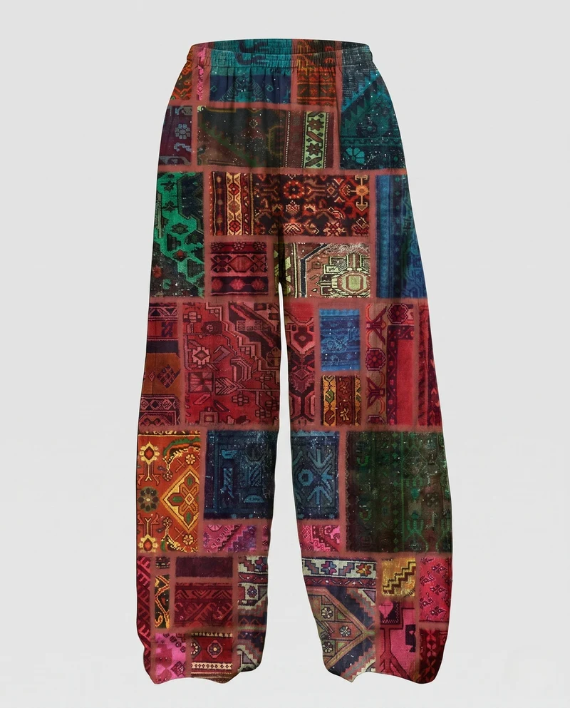 Damen Palazzo-Hosen im Patchwork-Design mit weitem Bein, elastischem Bund und Eingrifftaschen Nord Taschen