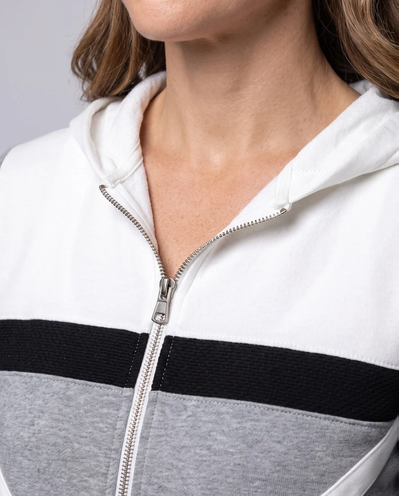 Damen Zip-Hoodie aus weichem Sweatstoff mit geometrischem Blockmuster und Fronttaschen Nord Taschen