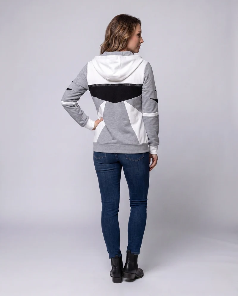 Damen Zip-Hoodie aus weichem Sweatstoff mit geometrischem Blockmuster und Fronttaschen Nord Taschen