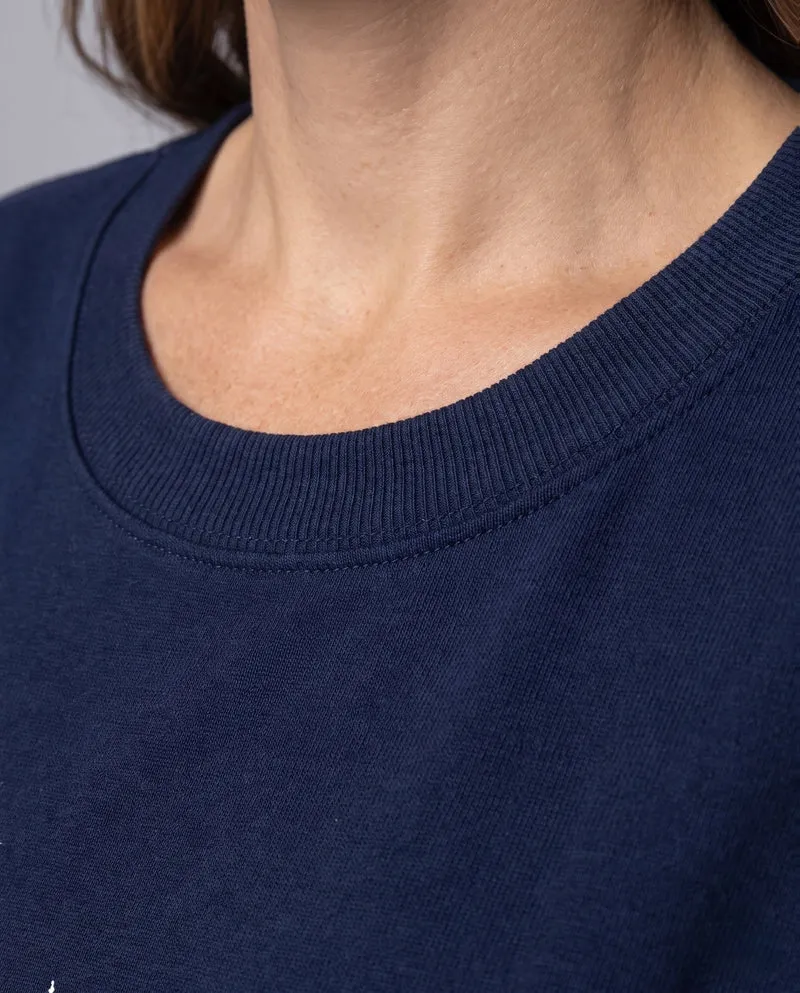 Damen Oversized Sweatshirt mit Strass-Libellen, Rundhalsausschnitt und Kontrastärmeln Nord Taschen
