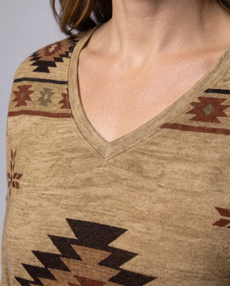 Damen Oversize Tunika-Bluse im Ethno-Azteken-Muster mit V-Ausschnitt Kleid