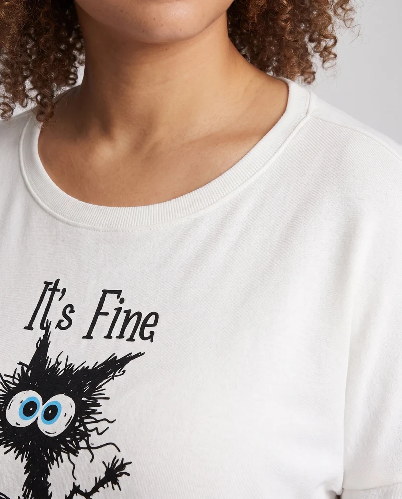 Damen Oversized-Tunika Kleid mit wärmendem Stricklook, Farbblock und Comic-Print Nord Taschen