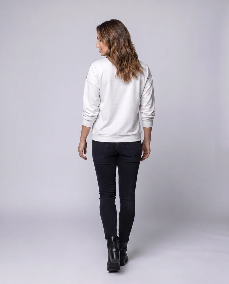 Damen Oversized Sweatshirt mit V-Ausschnitt, Reißverschluss und abstraktem 3D-Druck Nord Taschen
