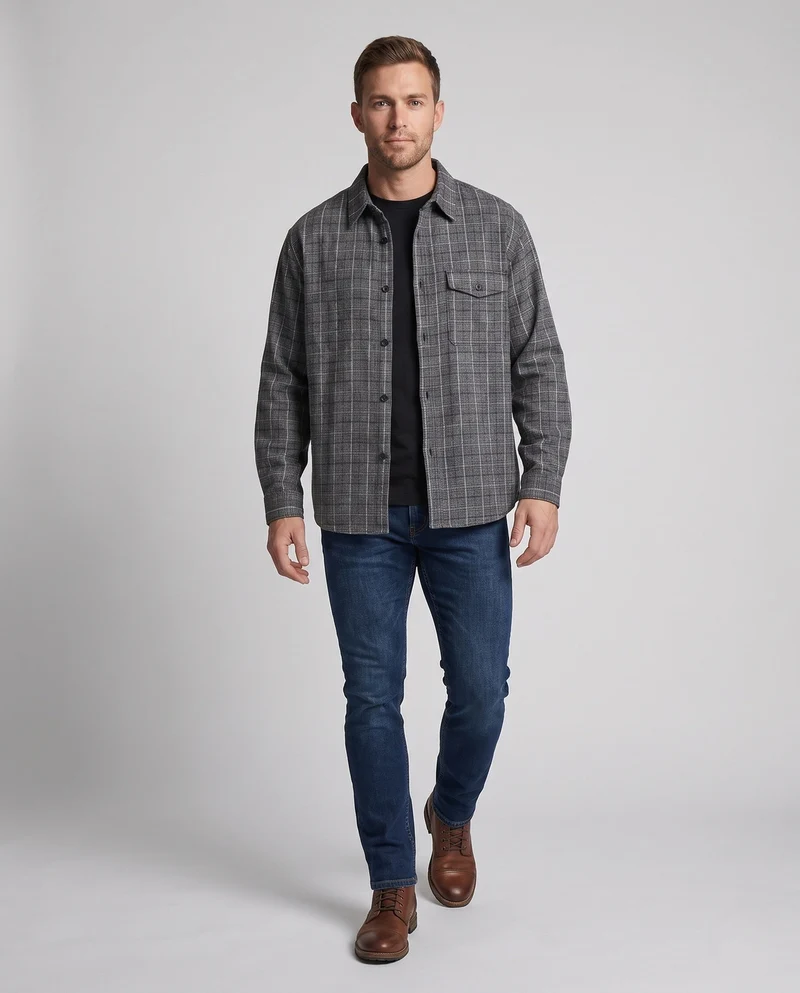 Herren Kontrollierte Bluse Shirt Nord Taschen