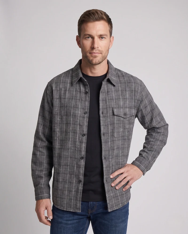 Herren Kontrollierte Bluse Shirt Nord Taschen