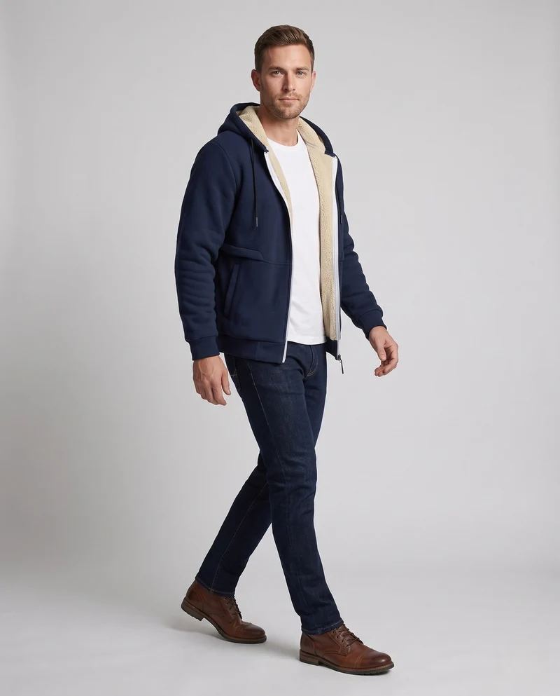 Herren Kuschelige Fleecejacke mit Kapuze Nord Taschen