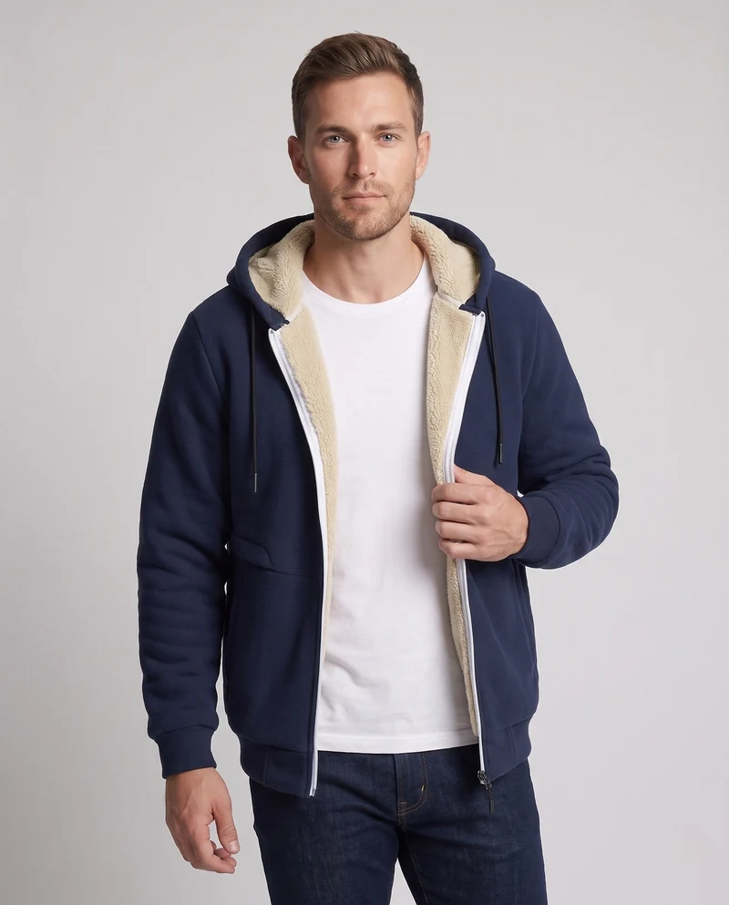 Herren Kuschelige Fleecejacke mit Kapuze Nord Taschen