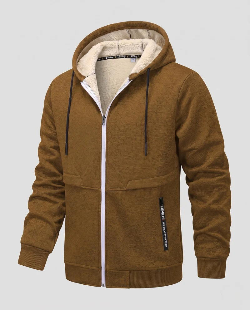 Herren Kuschelige Fleecejacke mit Kapuze Nord Taschen