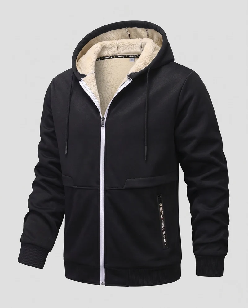 Herren Kuschelige Fleecejacke mit Kapuze Nord Taschen