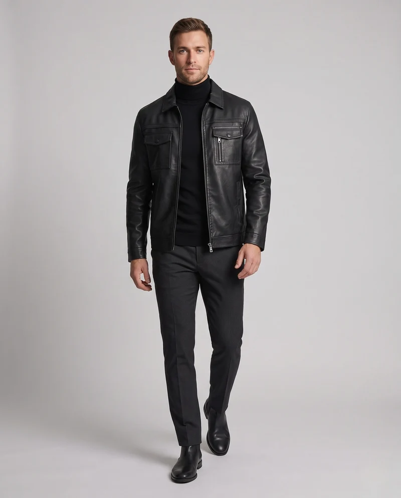 Herren Lässige Kunstlederjacke mit praktischen Taschen Nord Taschen