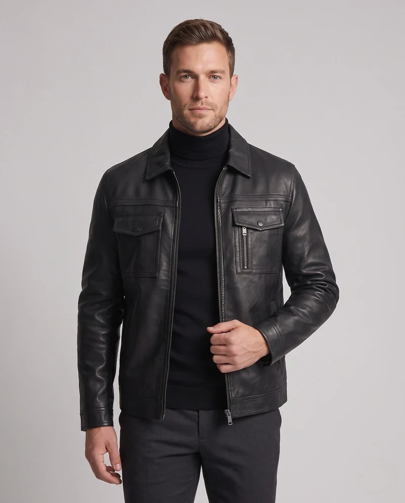 Herren Lässige Kunstlederjacke mit praktischen Taschen Nord Taschen