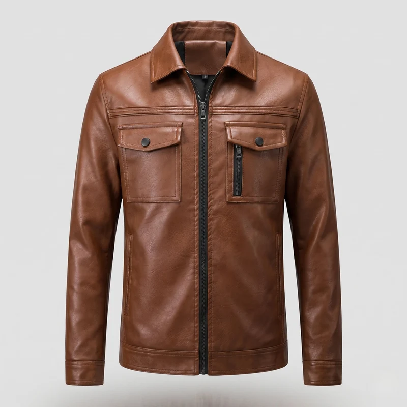 Herren Lässige Kunstlederjacke mit praktischen Taschen Nord Taschen