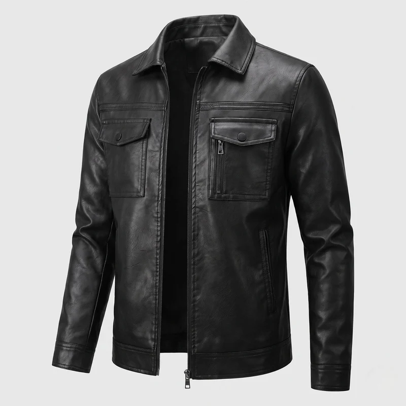 Herren Lässige Kunstlederjacke mit praktischen Taschen Nord Taschen