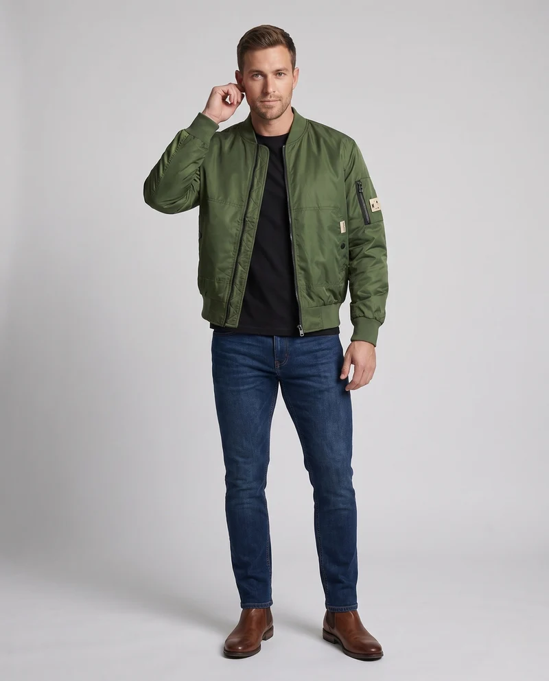 Herren Modische Bomberjacke mit seitlichen Taschen Nord Taschen