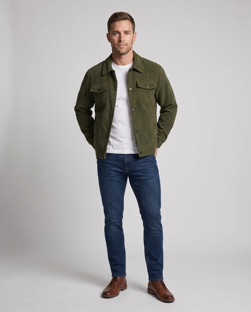 Herren Modische Cordjacke mit fleecegefüttertem Innenleben Nord Taschen