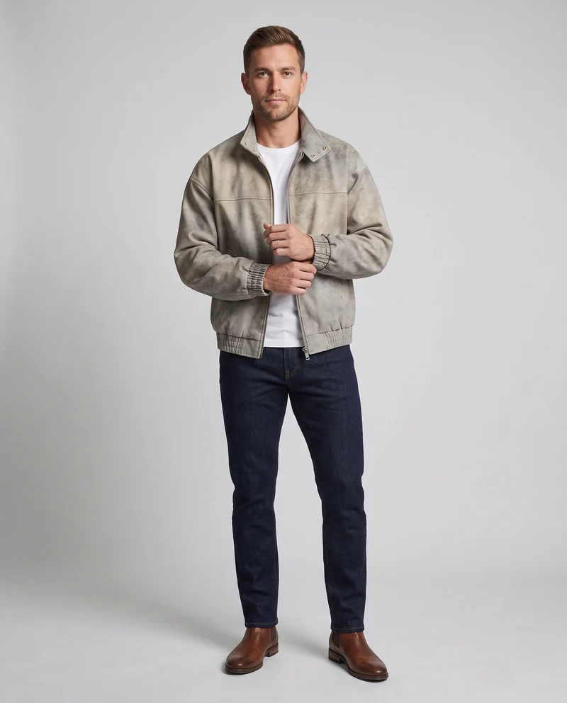 Herren Modische Kunstlederjacke mit Fleecefutter Nord Taschen