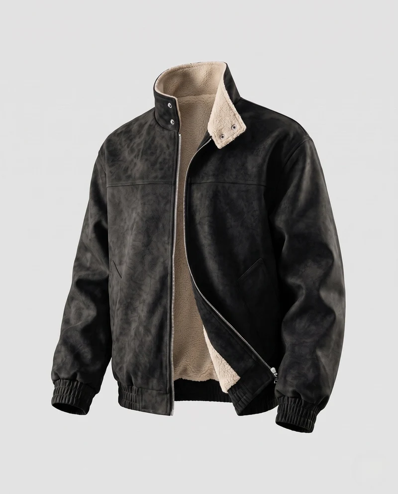 Herren Modische Kunstlederjacke mit Fleecefutter Nord Taschen