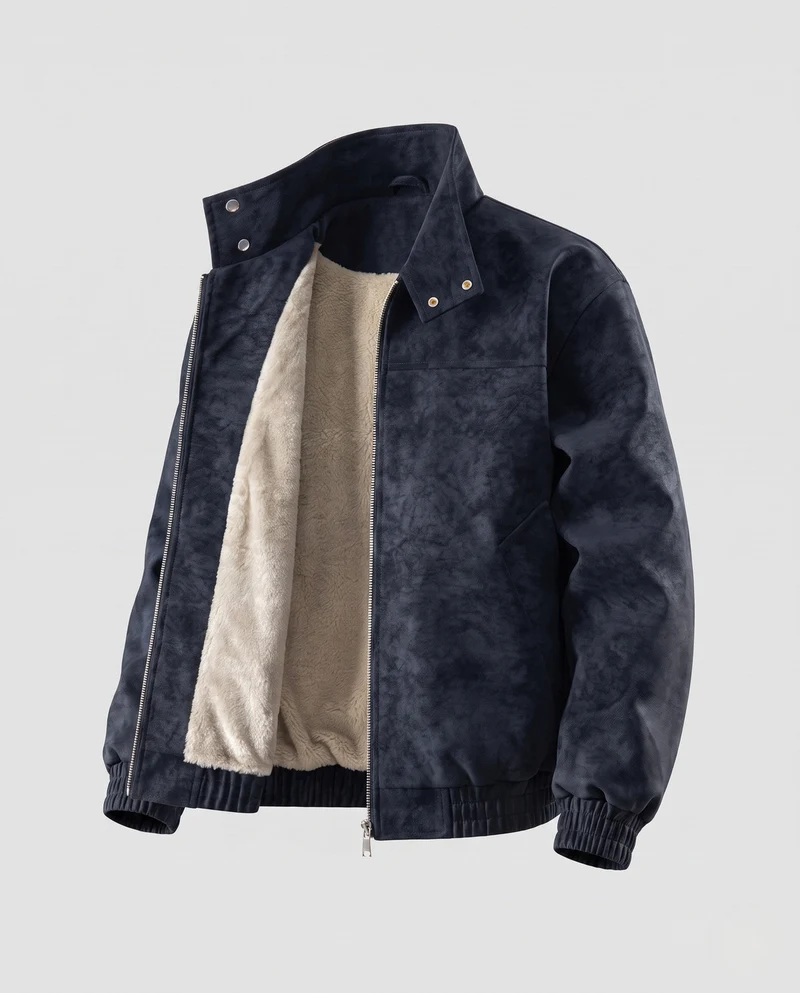 Herren Modische Kunstlederjacke mit Fleecefutter Nord Taschen