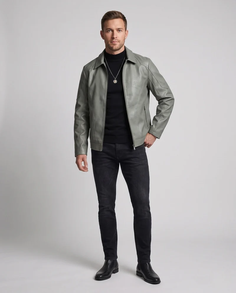 Herren Modische Kunstlederjacke mit modernen Details Nord Taschen