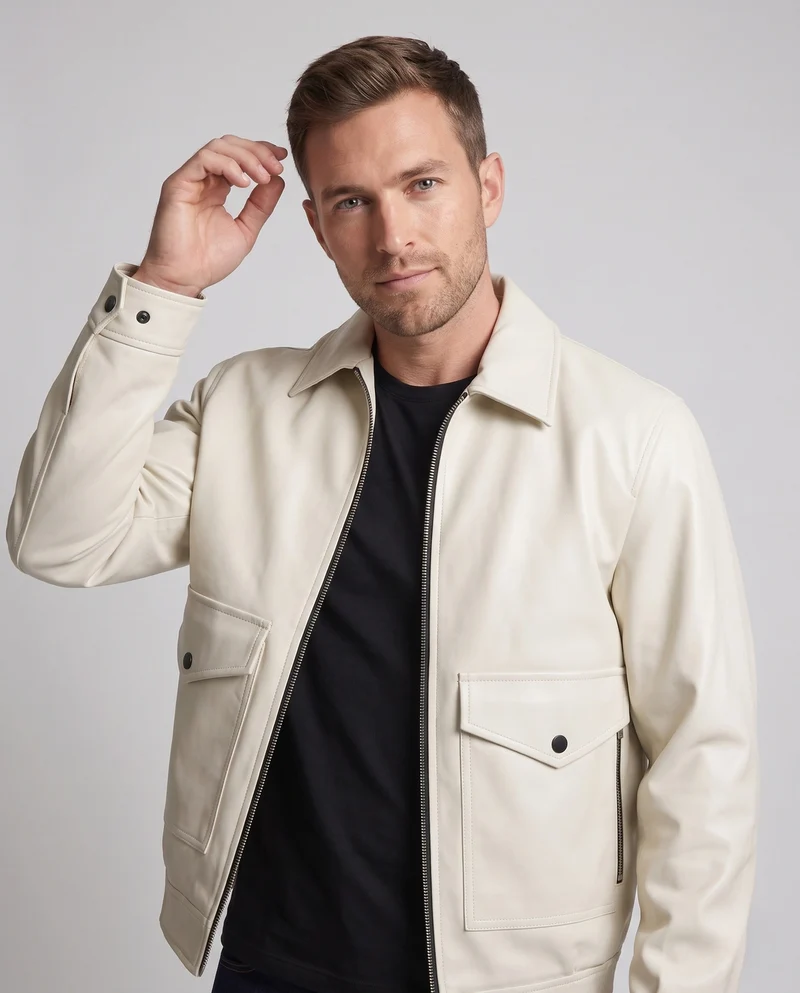 Herren Modische Kunstlederjacke mit praktischen Taschen Nord Taschen