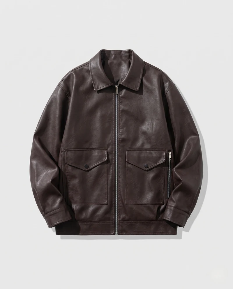 Herren Modische Kunstlederjacke mit praktischen Taschen Nord Taschen