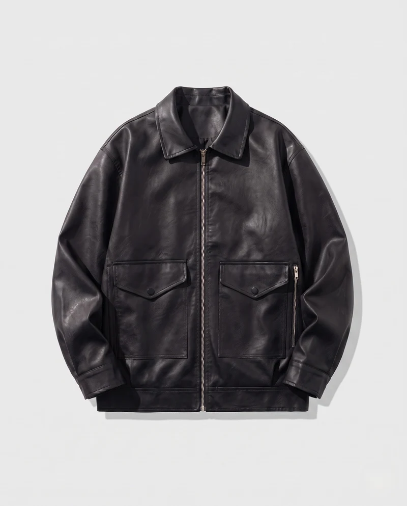 Herren Modische Kunstlederjacke mit praktischen Taschen Nord Taschen