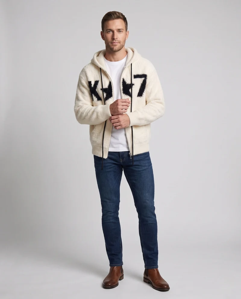 Herren Cozy Zip Hoodie mit grafischem Muster Nord Taschen