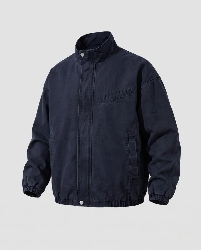 Unisex Oversize Utility-Feldjacke mit Stehkragen, verdeckter Druckknopfleiste und elastischem Saum