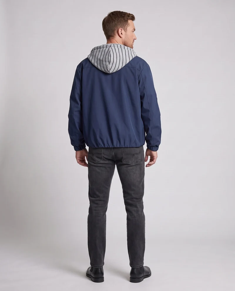 Unisex Oversize-Windjacke mit gestreifter Kapuzenblende, Mesh-Einsätzen & Tunnelzug