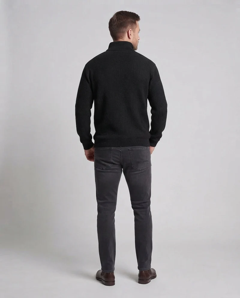 Unisex Oversize-Waffelstrick-Halbzipppullover mit Stehkragen