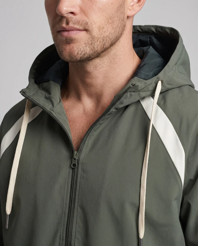Unisex ultraleichte Kapuzenwindjacke mit verdecktem Reißverschluss & verstellbarem Saum