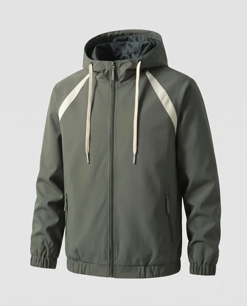 Unisex ultraleichte Kapuzenwindjacke mit verdecktem Reißverschluss & verstellbarem Saum