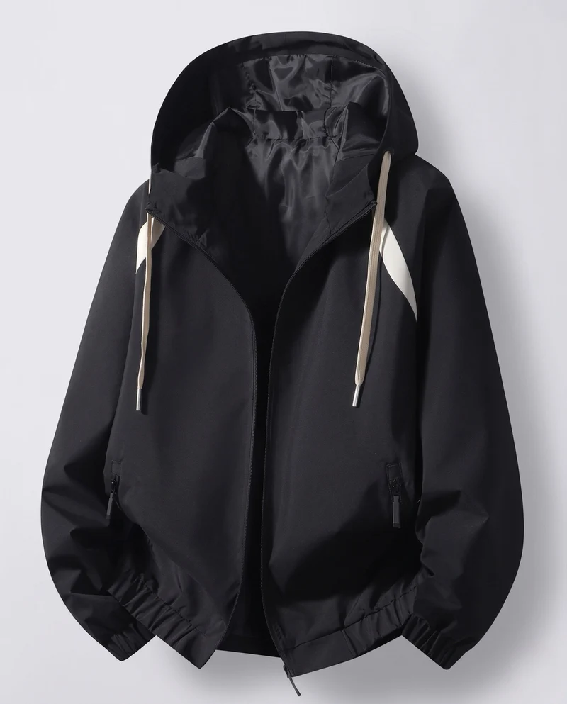 Unisex ultraleichte Kapuzenwindjacke mit verdecktem Reißverschluss & verstellbarem Saum