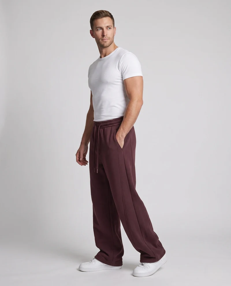 Unisex Weite Oversize Fleece-Hose mit Kordelzug und dekorativen Teilungsnähten